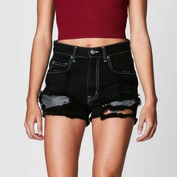 Carmar black distressed destroyed ripped hi rise waist button jean shorts NEW 25 - Picture 8 of 8